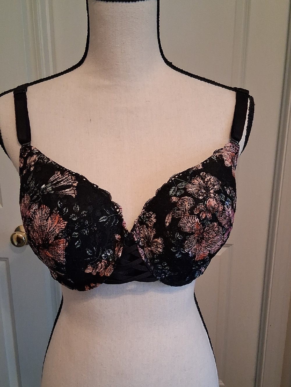 torrid Black Bra with Pink Floral Lace